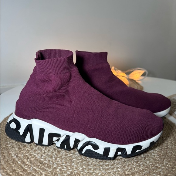 Balenciaga Speed lace-up sneakers. Size 10. Burgundy. Barely worn - Picture 1 of 5
